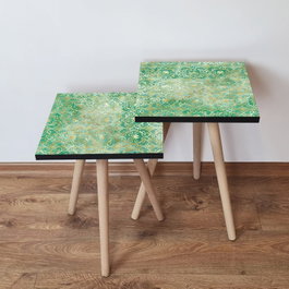 Hanah Home Mesas Nido 2 Piezas Verde, Blanco y Dorado